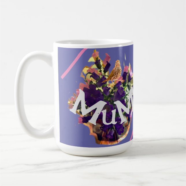 Taza De Café Flores perpules con pájaro (Izquierda)