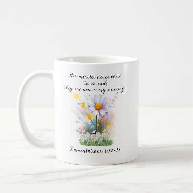 Taza De Café Flores Pintadas De Daisy Blanco Acuarela Con Cita (Izquierda)