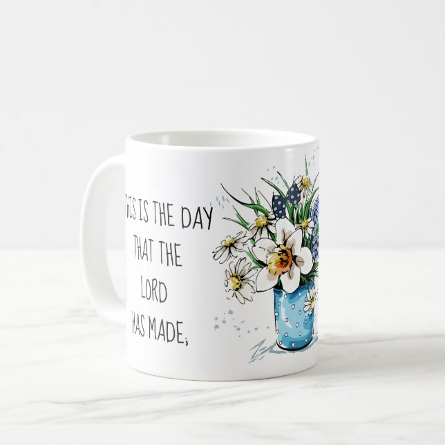 Taza De Café Flores pintadas, verso del salmo 118:24 (Anverso izquierdo)