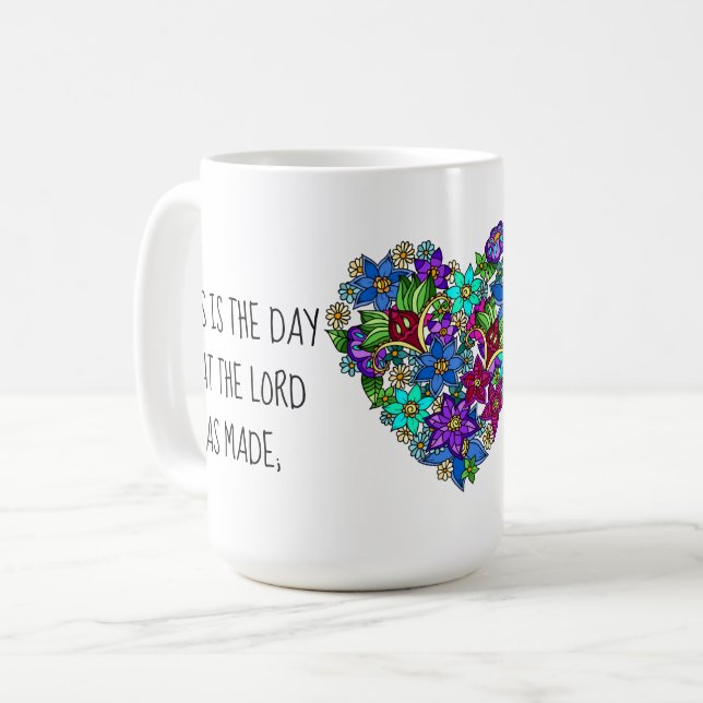 Taza De Café Flores pintadas, w Verse del salmo 118:24 (Anverso izquierdo)