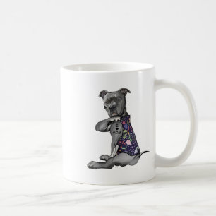 Taza De Café Flores Pitbull - Amo A Mamá Hippie Perro Pitbull T
