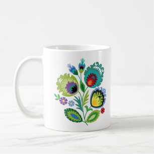 Taza De Café Flores populares polacas verdes