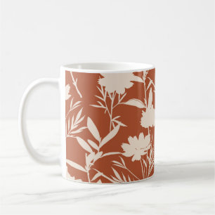 Taza De Café Flores praderas de silueta retro patrón ininterrum
