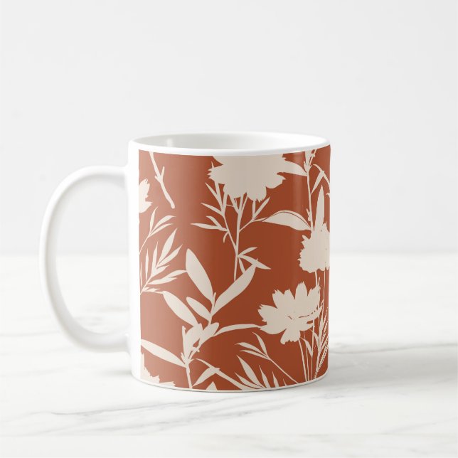 Taza De Café Flores praderas de silueta retro patrón ininterrum (Izquierda)