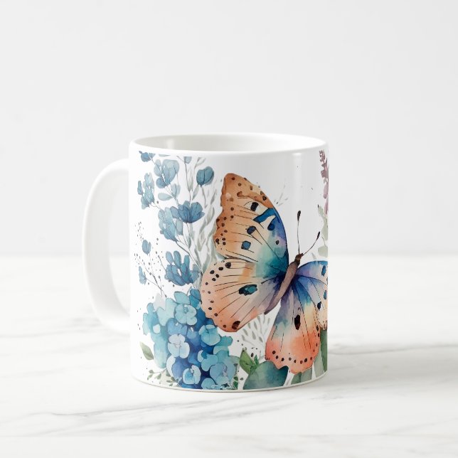 Taza De Café Flores praderas románticas y mariposa (Anverso izquierdo)