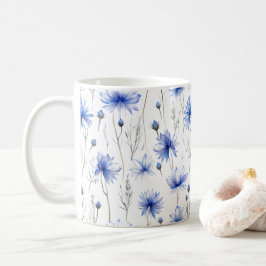 Taza De Café Flores Presionadas De Cornflower Estilo Acuarela
