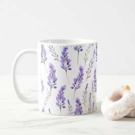 Taza De Café Flores Presionadas De Lavanda Estilo Acuarela