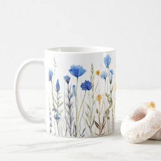 Taza De Café Flores Presionadas De Maíz Estilo Acuarela