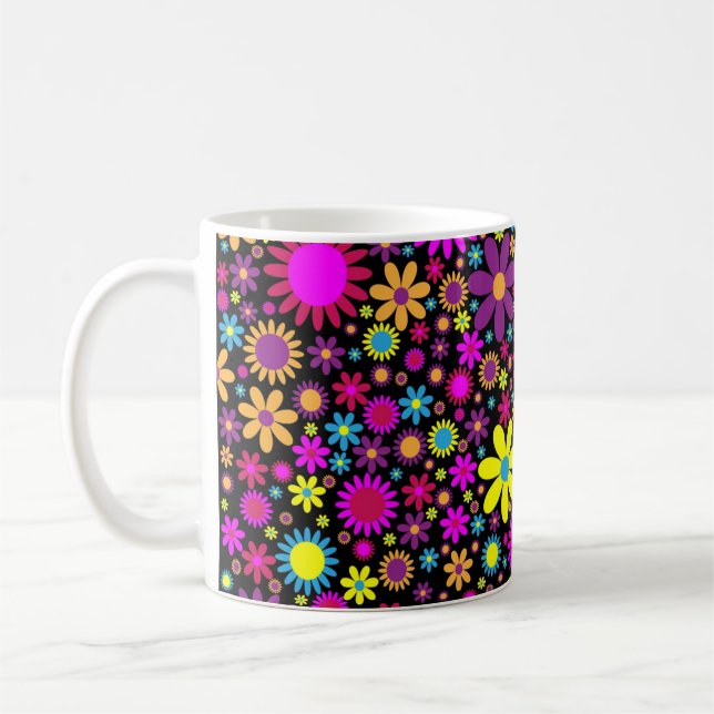 Taza De Café Flores psicodélicas vibrantes en Bloom-67566 (Izquierda)