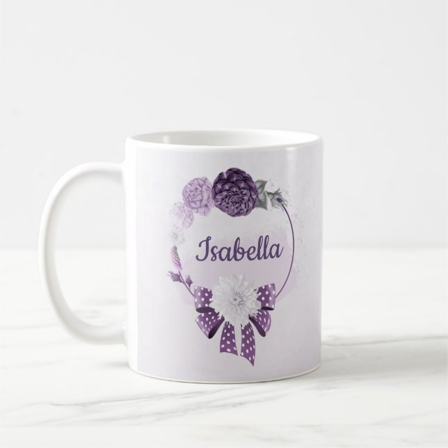 Taza De Café flores púrpura románticas botánicas (Izquierda)