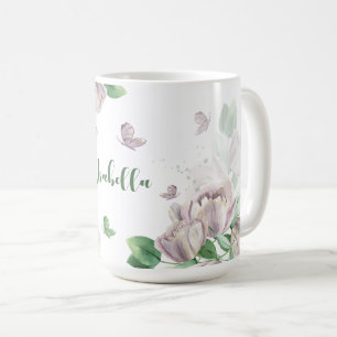 Taza De Café flores púrpura vegetación mariposas