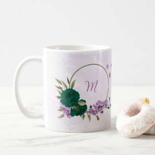Taza De Café flores púrpura verde esmeralda