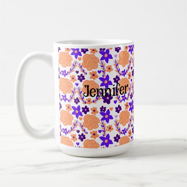 Taza De Café Flores Púrpura Y Naranja (Izquierda)