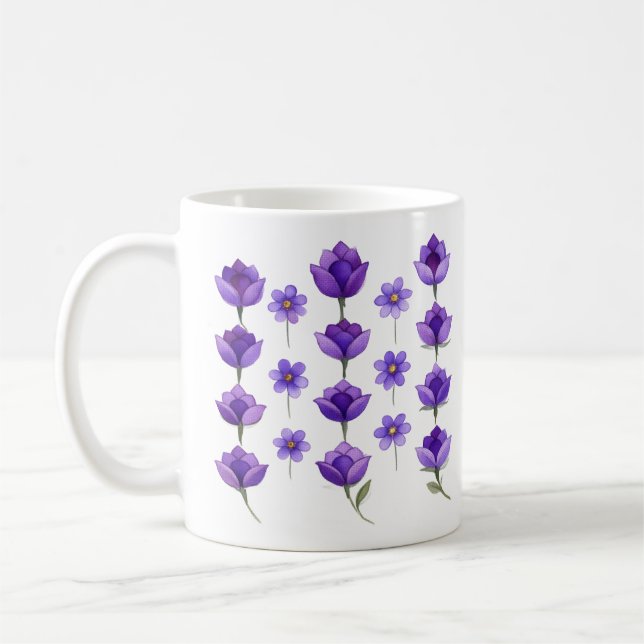 Taza De Café Flores Purpúreas Susurrantes (Izquierda)