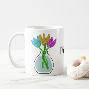 Taza De Café Flores Purpurinas bonitos personalizadas