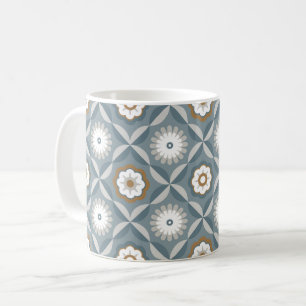 Taza De Café Flores retro azul gris