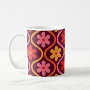 Taza De Café Flores Retro Coloridas sobre Ogee de Mitad de Sigl