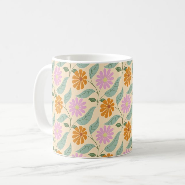 Taza De Café Flores retro de primavera (Anverso izquierdo)