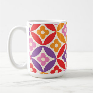 Taza De Café Flores Retro en Patrón de Círculos de Siglo Medio 