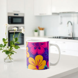 Taza De Café Flores retro-estilo dopaminérgicas-de flores color
