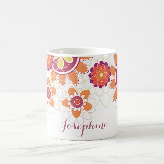 Taza De Café Flores retro geométricas personalizadas (Centro)