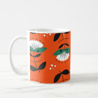 Taza De Café Flores retro, hojas: patrón sin costura.