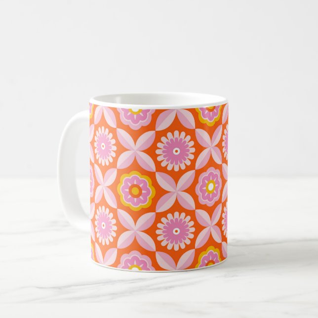 Taza De Café Flores retro naranja (Anverso izquierdo)