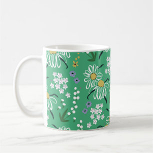 Taza De Café Flores Retro, Patrón Botánico Sin Marea.