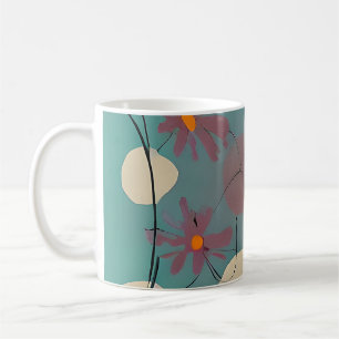 Taza De Café Flores retro rosadas y blancas