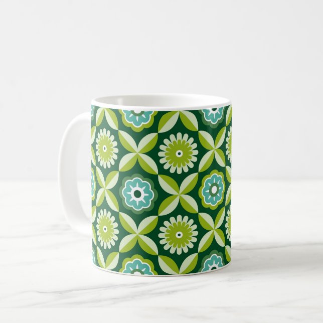 Taza De Café Flores retro verdes (Anverso izquierdo)