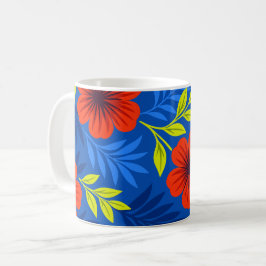 Taza De Café Flores rojas bermellón en negrita con hojas elegan