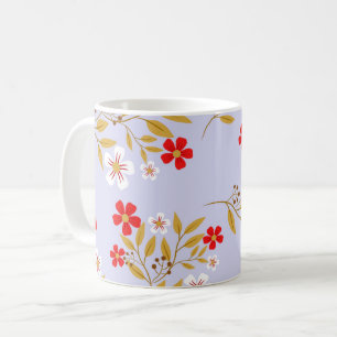 Taza De Café Flores rojas bonitas de estilo vintage en patrón a