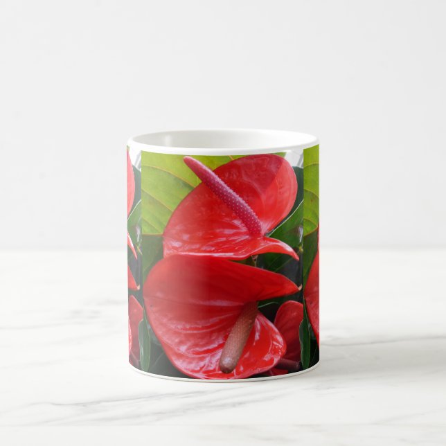 Taza De Café Flores rojas Café blanco Mug (Centro)
