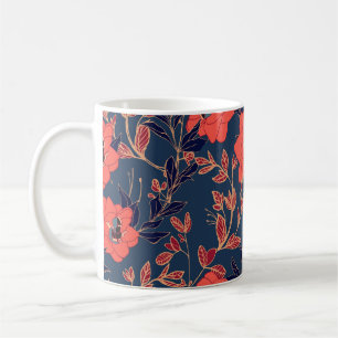 Taza De Café Flores rojas de rosas y peonías con hojas y p