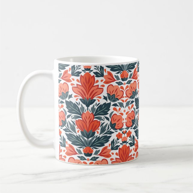 Taza De Café Flores rojas decorativas (Izquierda)