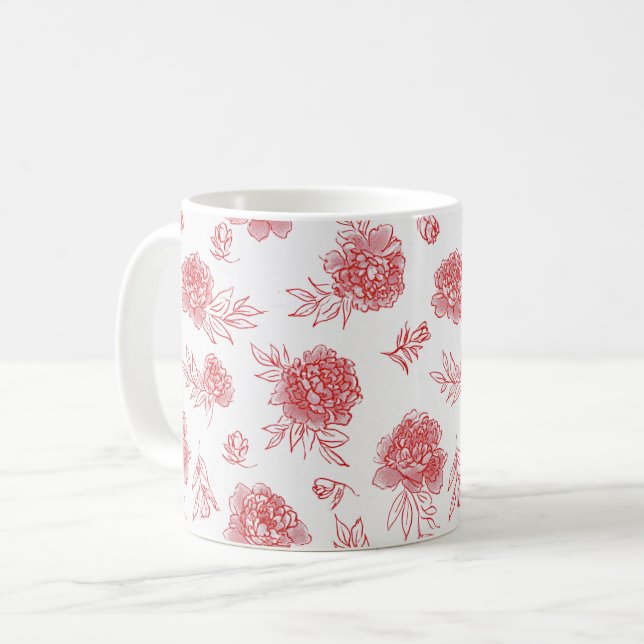 Taza De Café Flores Rojas Elegantes (Anverso izquierdo)