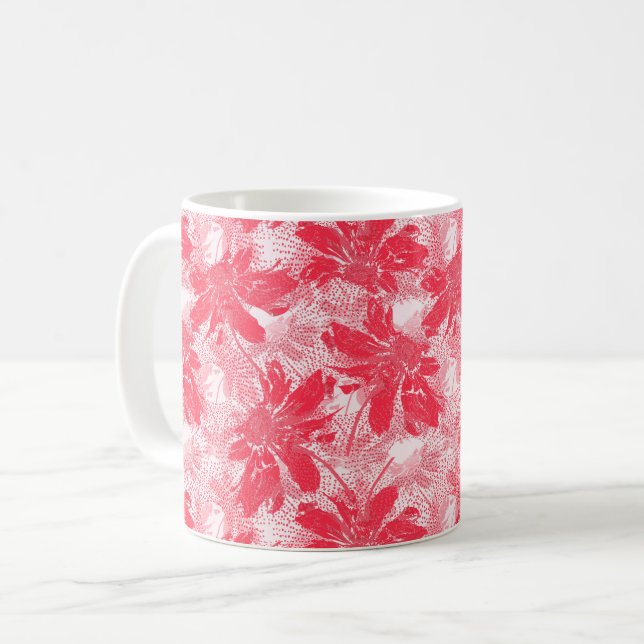 Taza De Café Flores rojas en blanco. (Anverso izquierdo)