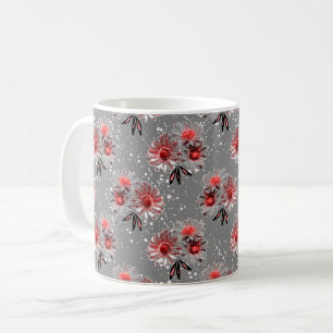 Taza De Café Flores rojas en gris