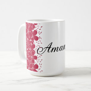 Taza De Café Flores rojas margaritas sobre fondo blanco