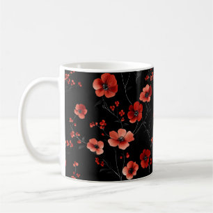 Taza De Café Flores rojas Patrón oscuro
