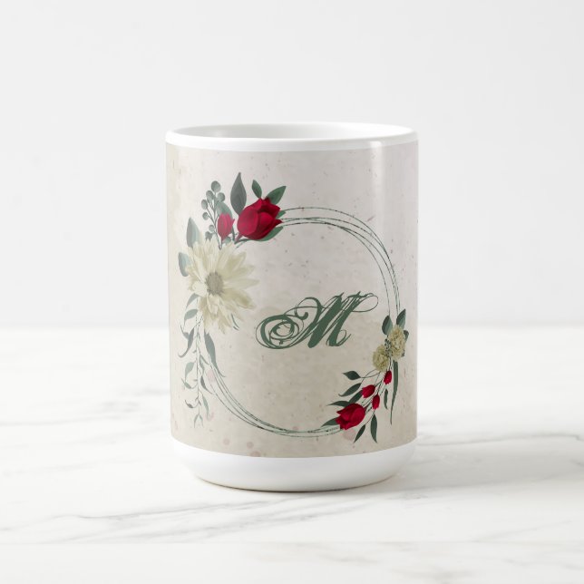Taza De Café flores rojas y amarillas pálidas vegetación (Centro)
