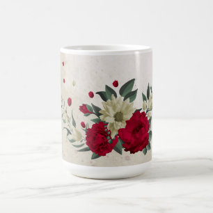 Taza De Café flores rojas y amarillas pálidas vegetación