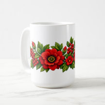 Flores rojas y bayas, bordado falso para las fiest