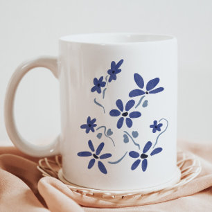 Taza De Café Flores románticas azules