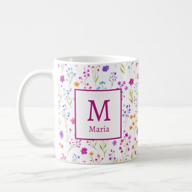 Taza De Café Flores románticas de primavera personalizadas (Izquierda)