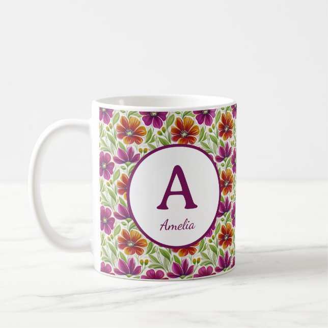 Taza De Café Flores románticas de primavera personalizadas (Izquierda)