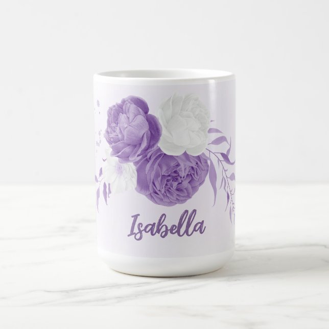 Taza De Café Flores románticas púrpura y blancas  (Centro)