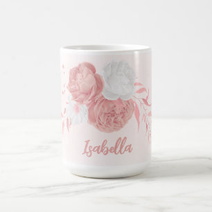 Taza De Café flores románticas rosas y blancas