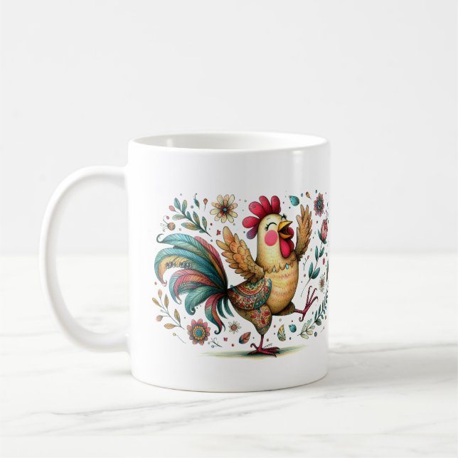 Taza De Café Flores Rooster o estilo de arte folclórico de poll (Izquierda)