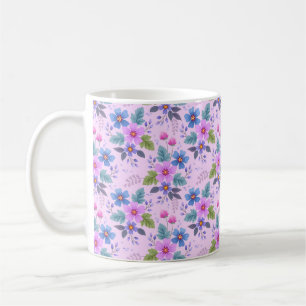 Taza De Café Flores Rosa Azul Violeta Patrón Floral-36841